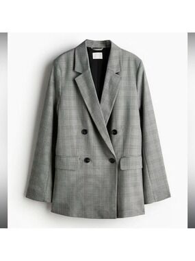 NWT H&M Checkered Double-Breasted Blazer XS